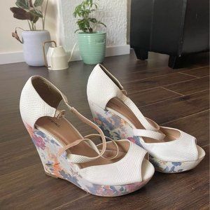 White Floral Wedge Sandals
